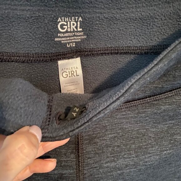 Athleta Girls Polartec Tight Size Large (12) Black Fleece Lined - Picture 2 of 5